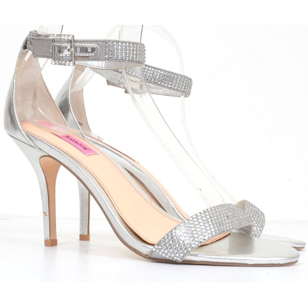 Blue by Betsey Johnson Size 8 Silver High Heel Sandal Formal Wedding Bridal Prom